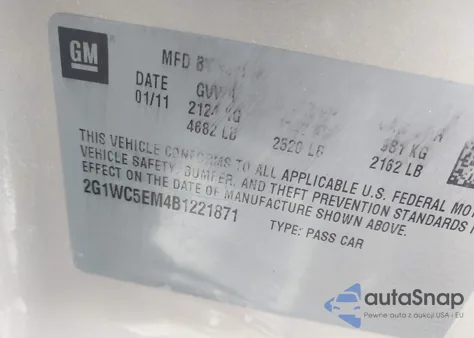 2011 Chevrolet Impala Ltz from USA, damaged, VIN 2G1WC5EM4B1221871